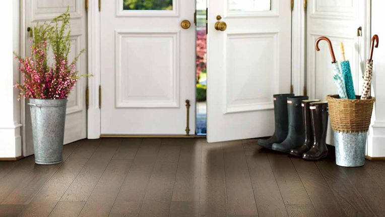 hardwood in foyer with boots.
